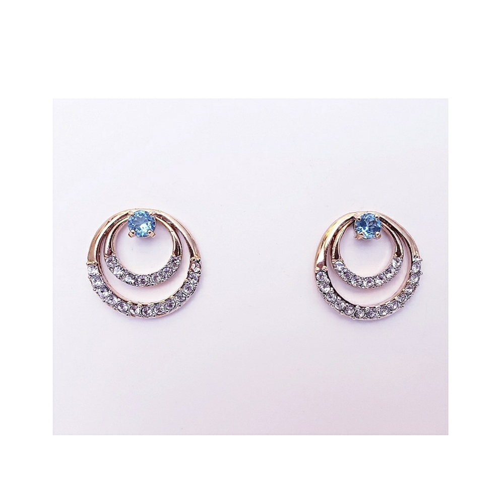 BabyBlue/Crystal Rhinestones Gold Earrings
